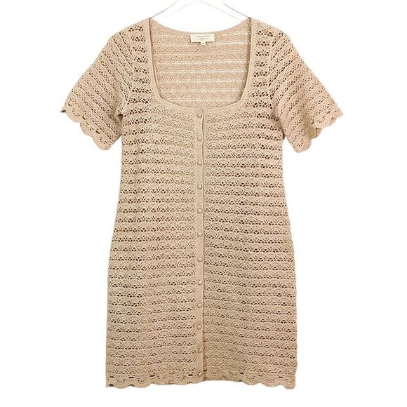 SEZANE Cassey Mini Dress Size XS Cotton Crochet Fancy Knit Button Front Cream - Picture 3 of 15